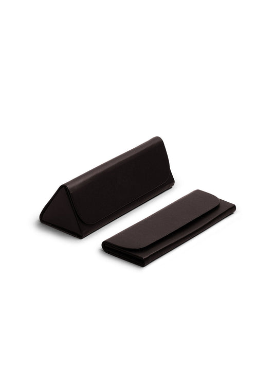 Dark Brown Faux Leather Foldaway Slim Eyewear/Sunglass Case