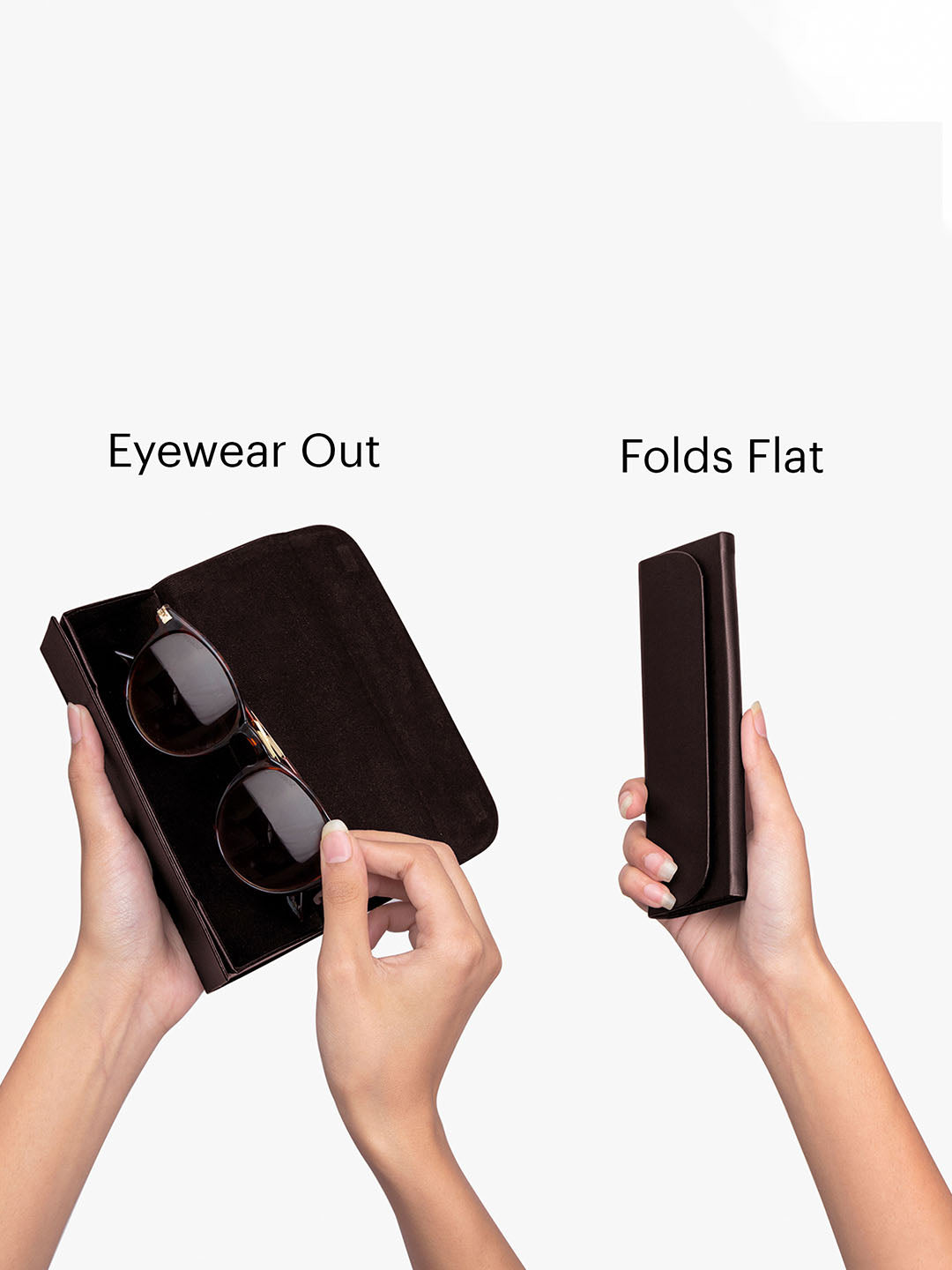 Dark Brown Faux Leather Foldaway Slim Eyewear/Sunglass Case