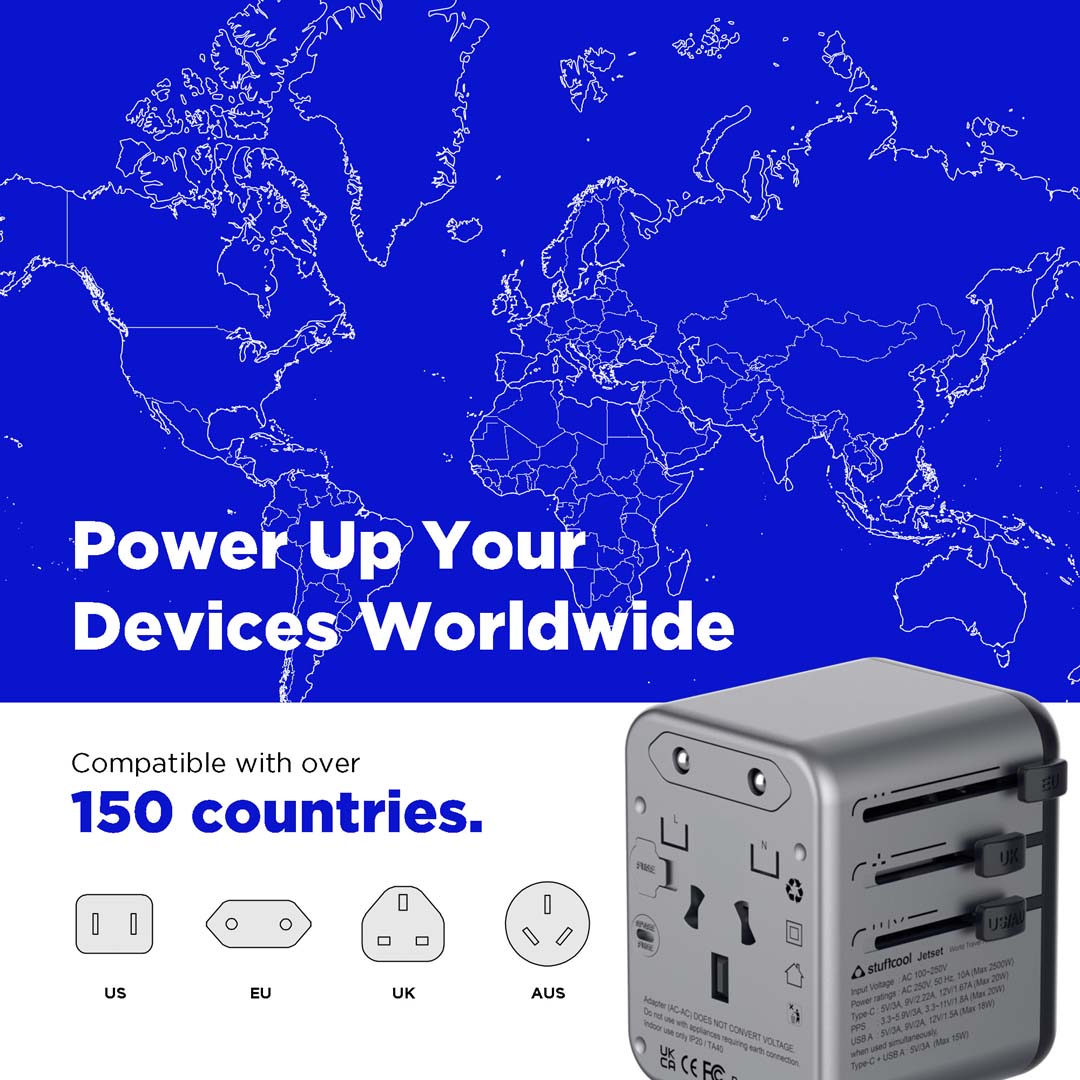 Jetset Universal World Travel Adapter with PD20W Type C port