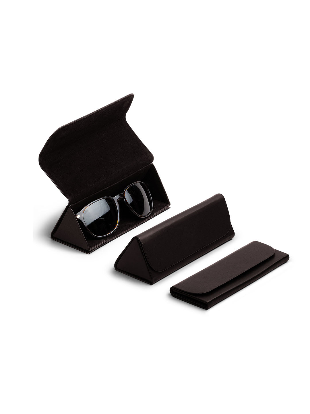 Dark Brown Faux Leather Foldaway Slim Eyewear/Sunglass Case