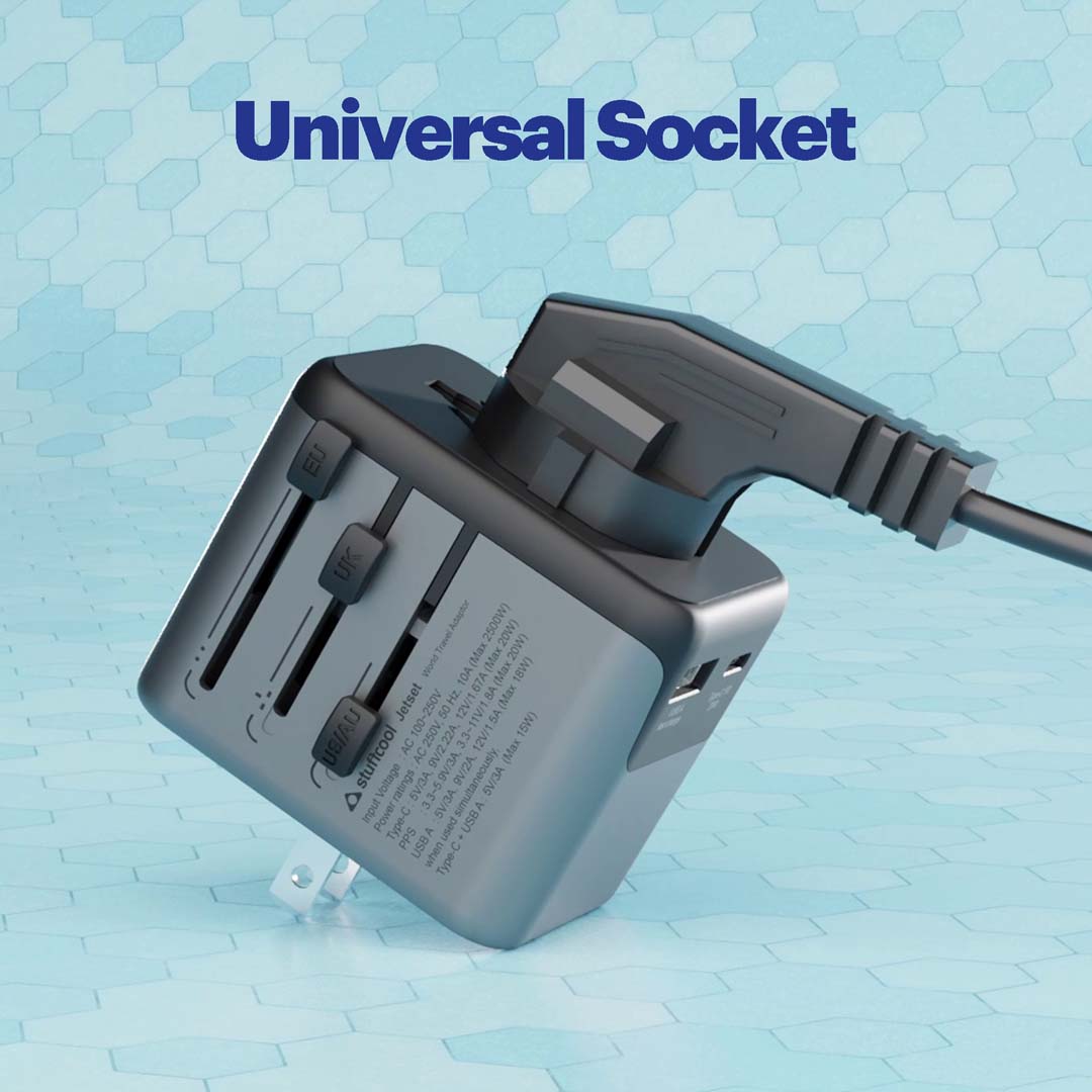 Jetset Universal World Travel Adapter with PD20W Type C port