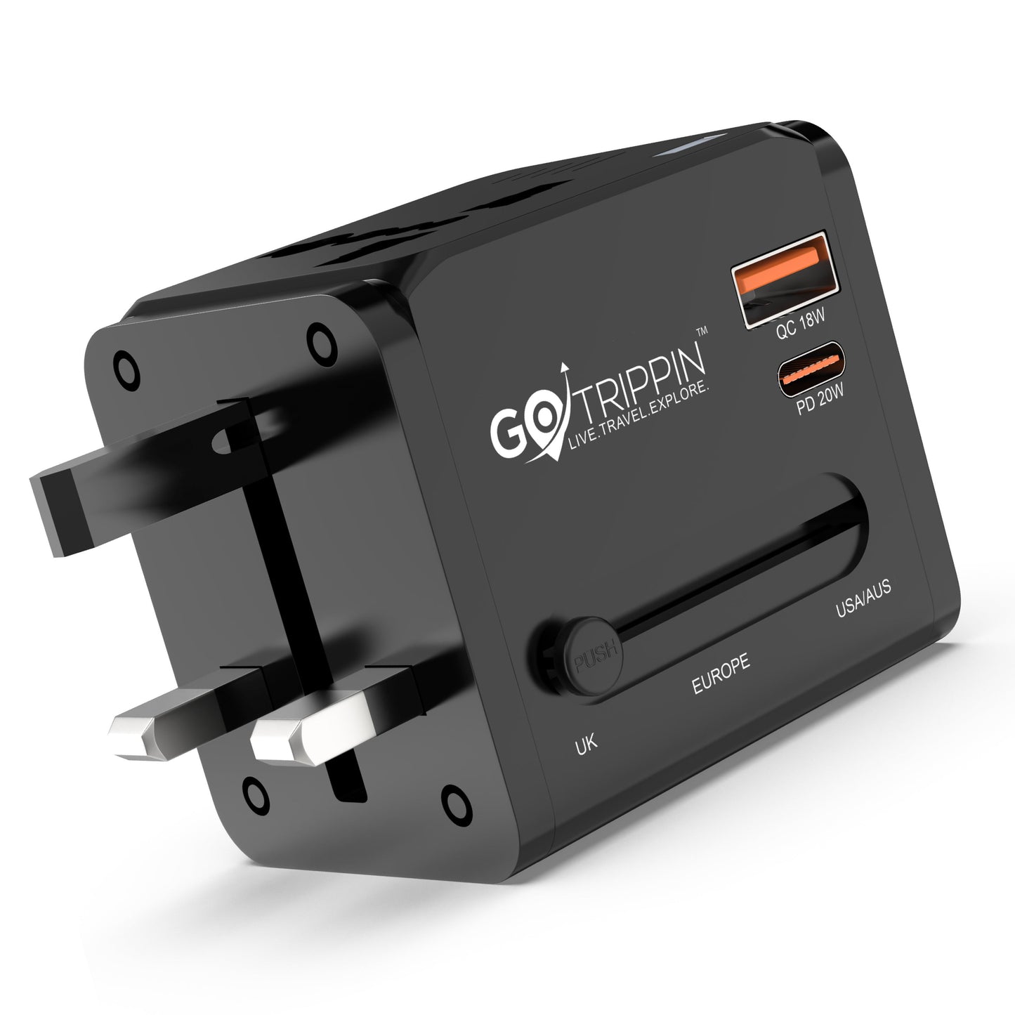 Universal travel adapter with Type C (20W Black)
