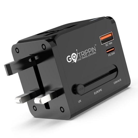 Universal travel adapter with Type C (20W Black)