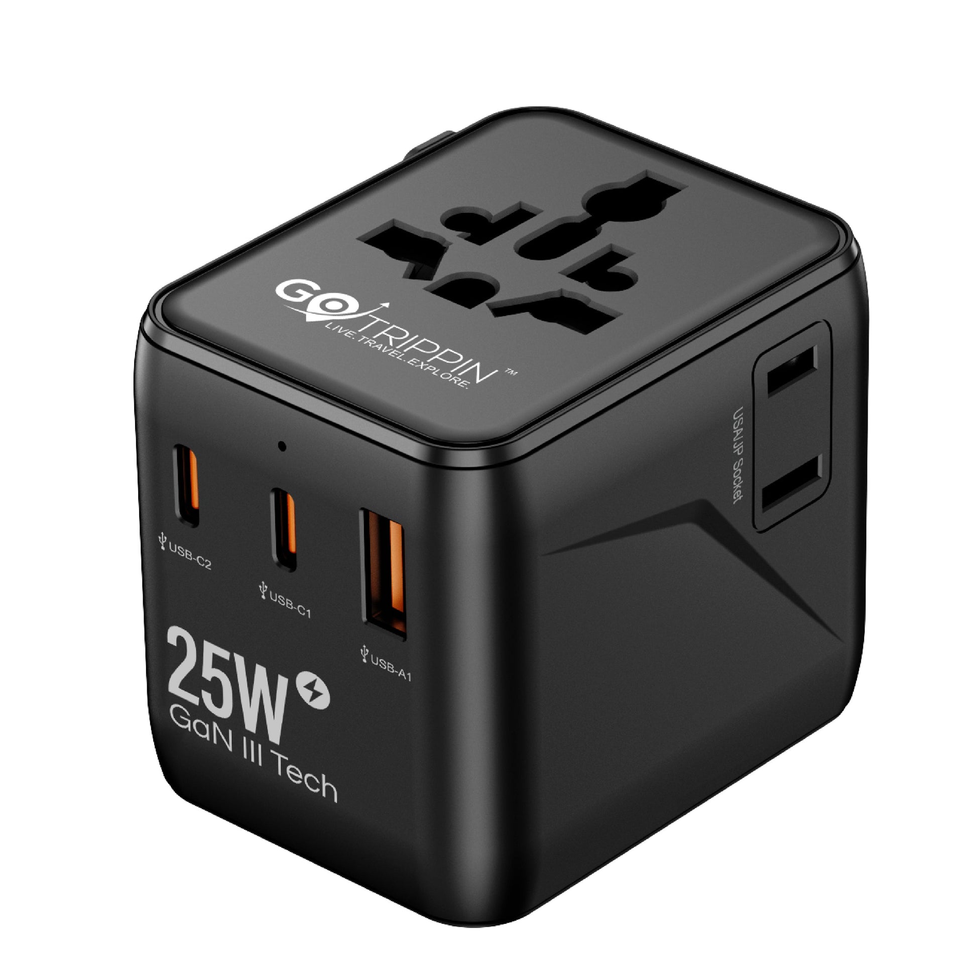 Universal travel adapter with Type C (25W Black)
