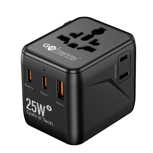 Universal travel adapter with Type C (25W Black)