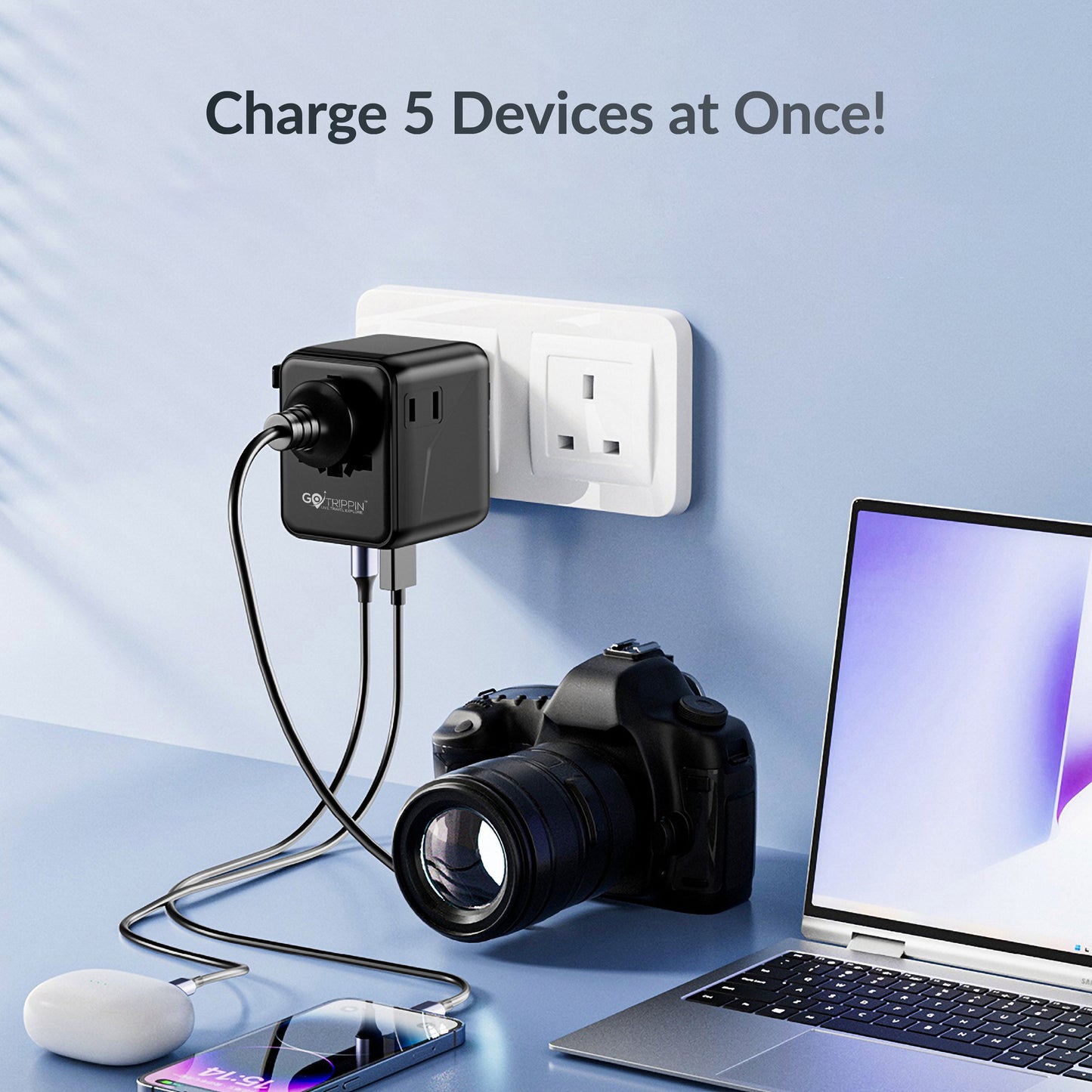 Universal travel adapter with Type C (25W Black)