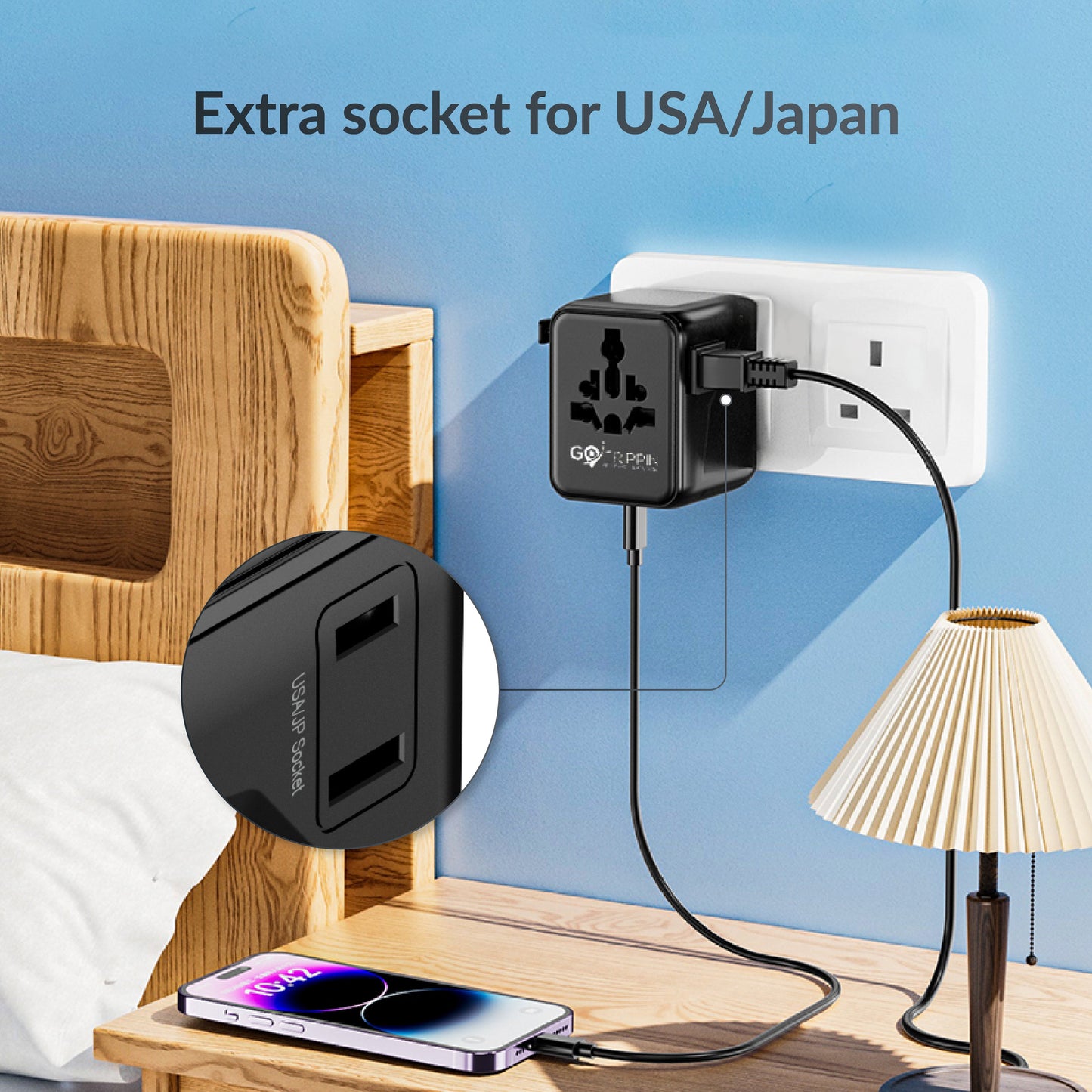 Universal travel adapter with Type C (25W Black)