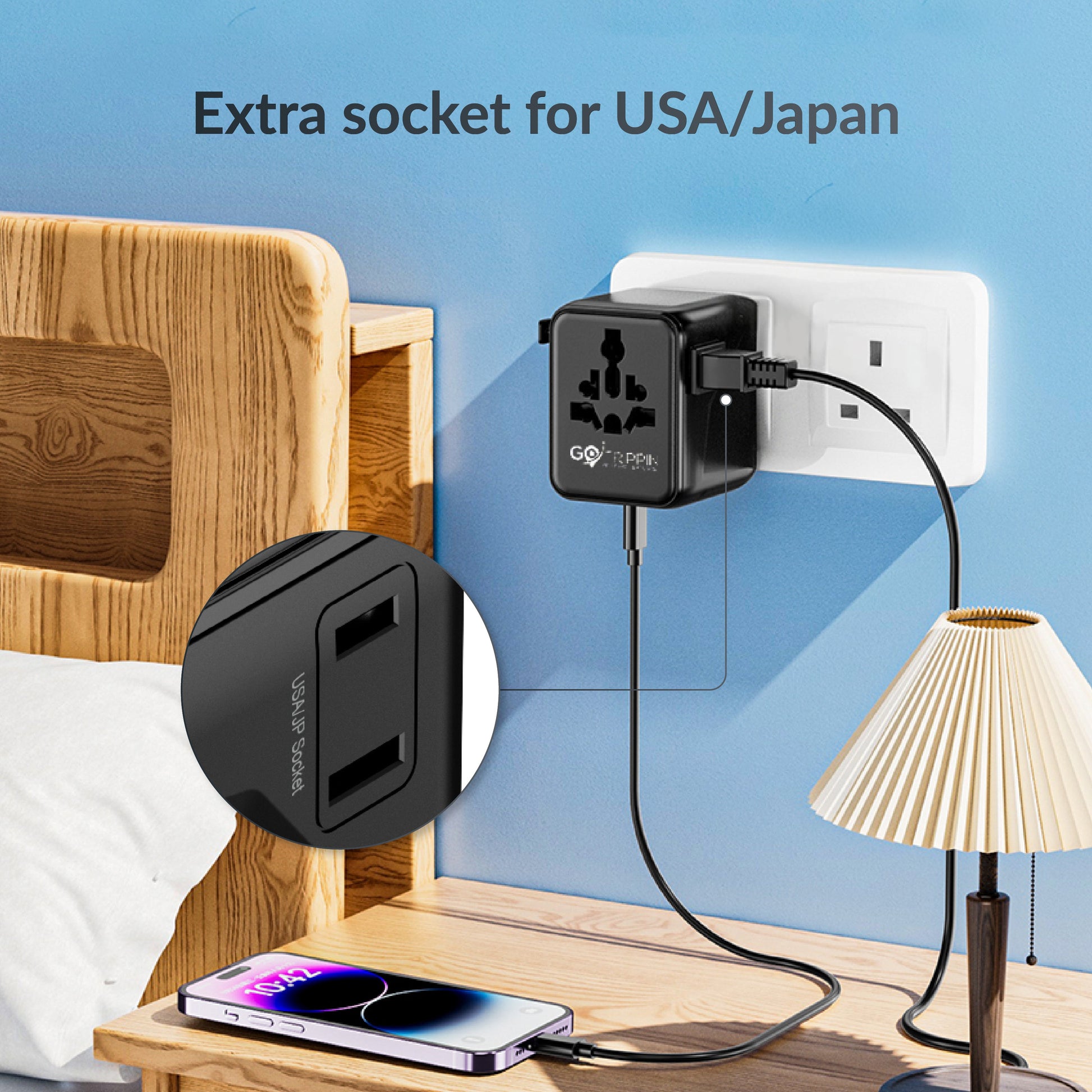 Universal travel adapter with Type C (25W Black)