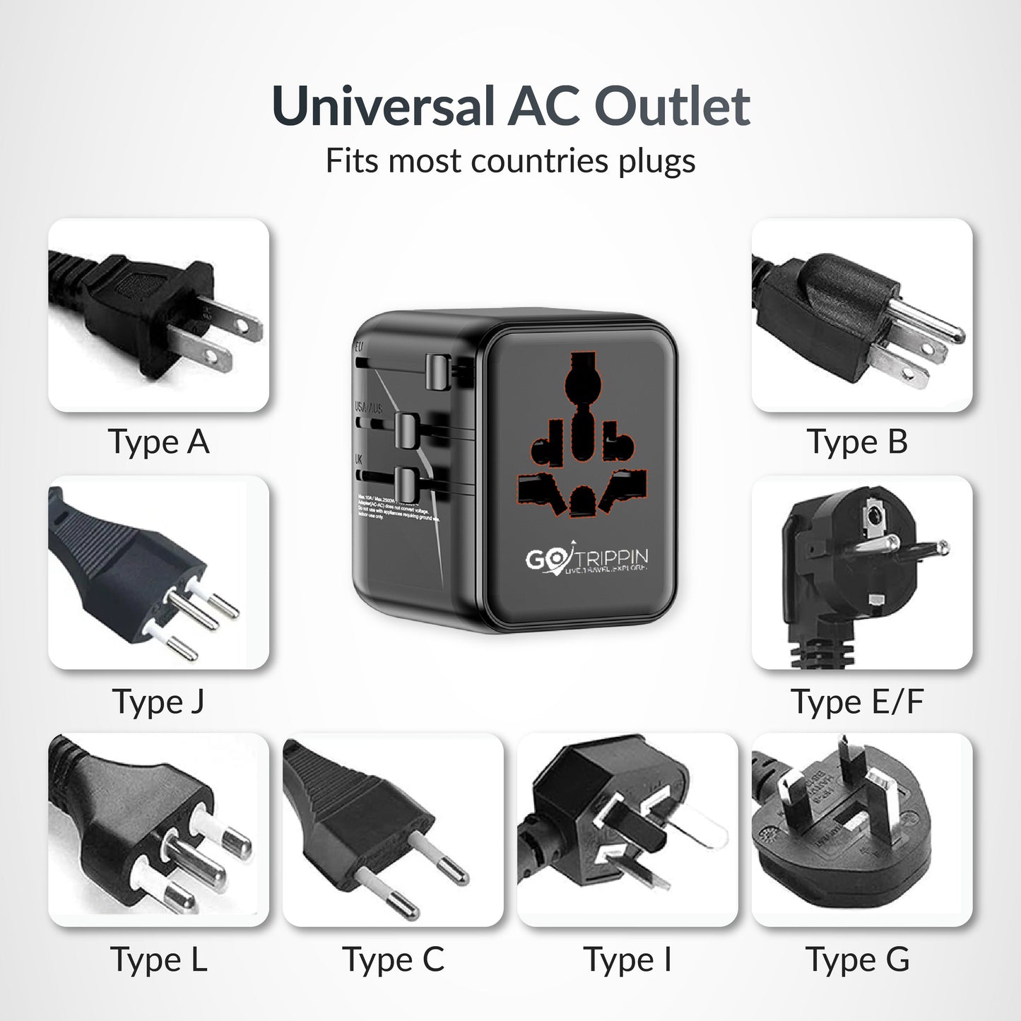 Universal travel adapter with Type C (25W Black)