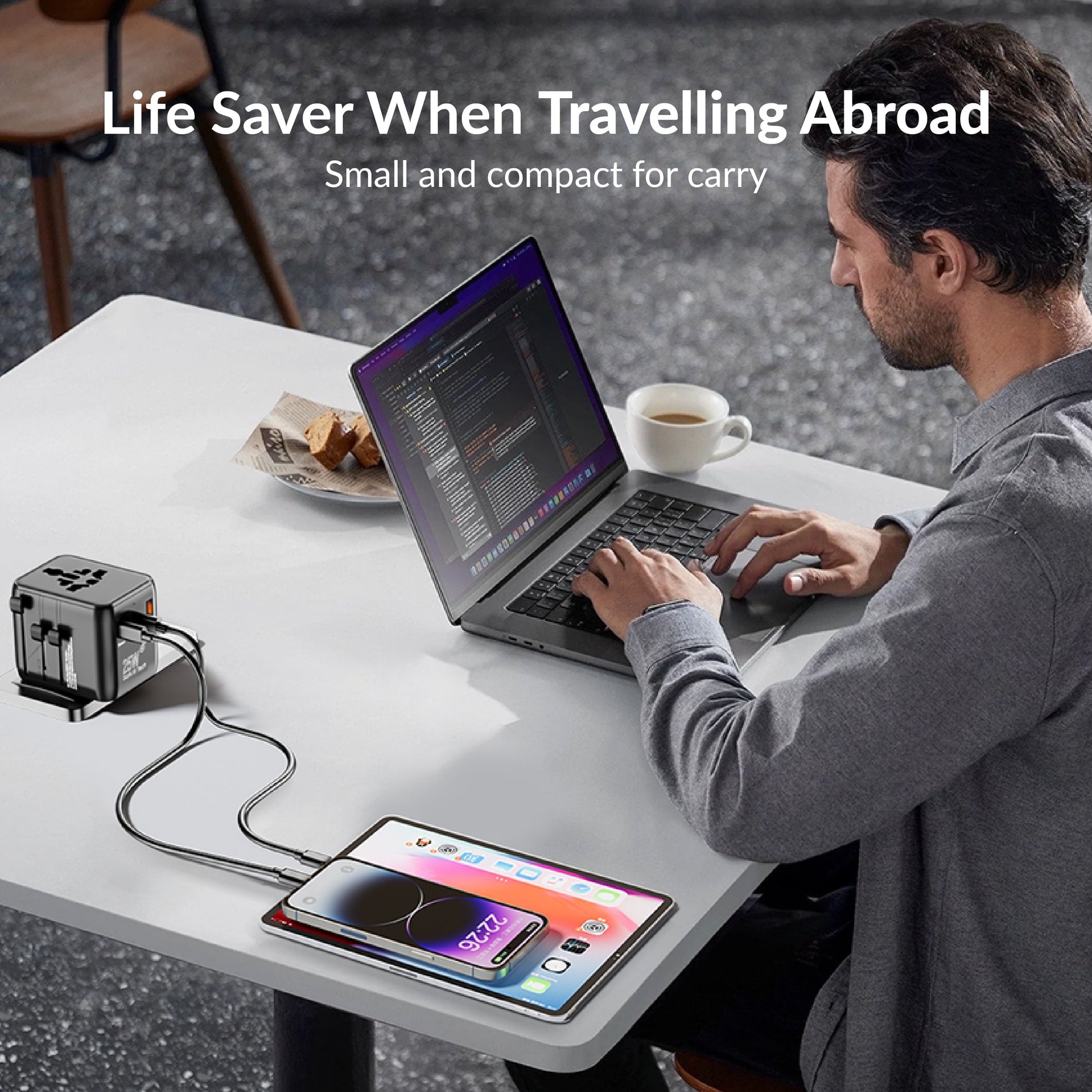 Universal travel adapter with Type C (25W Black)