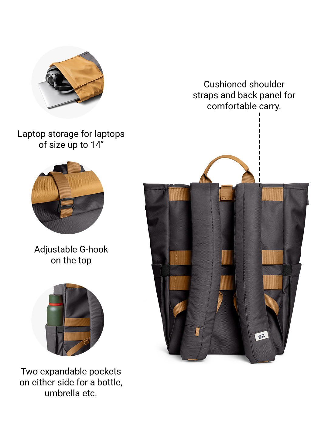 Amber-Charcoal Miles Roll Top Backpack