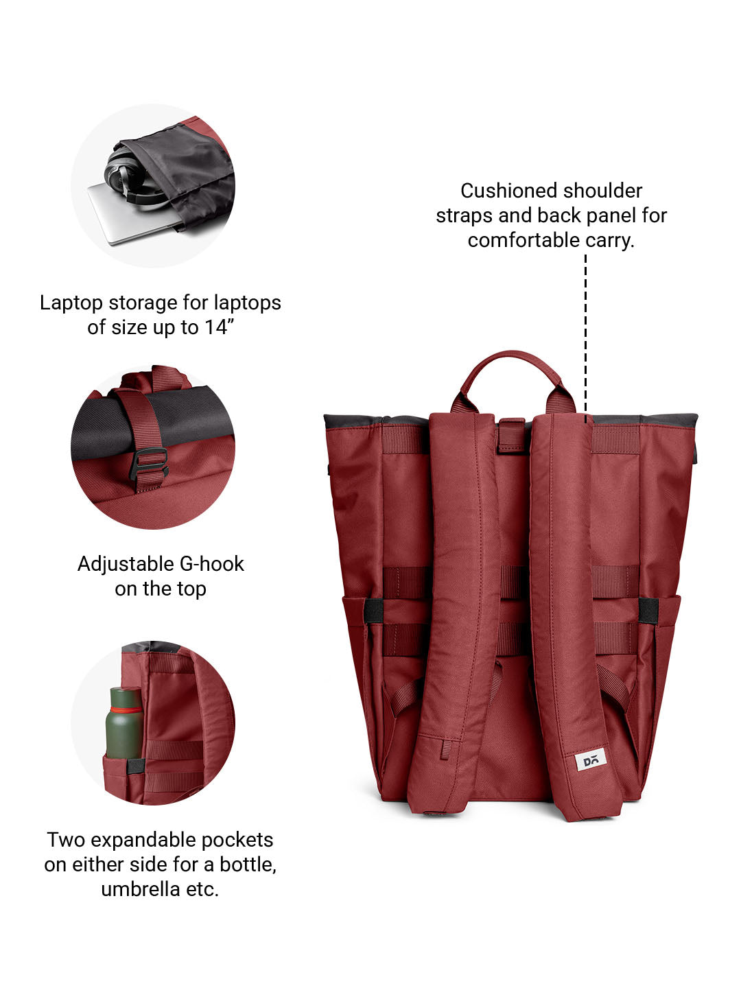 Charcoal-Red Clay Miles Roll Top Backpack