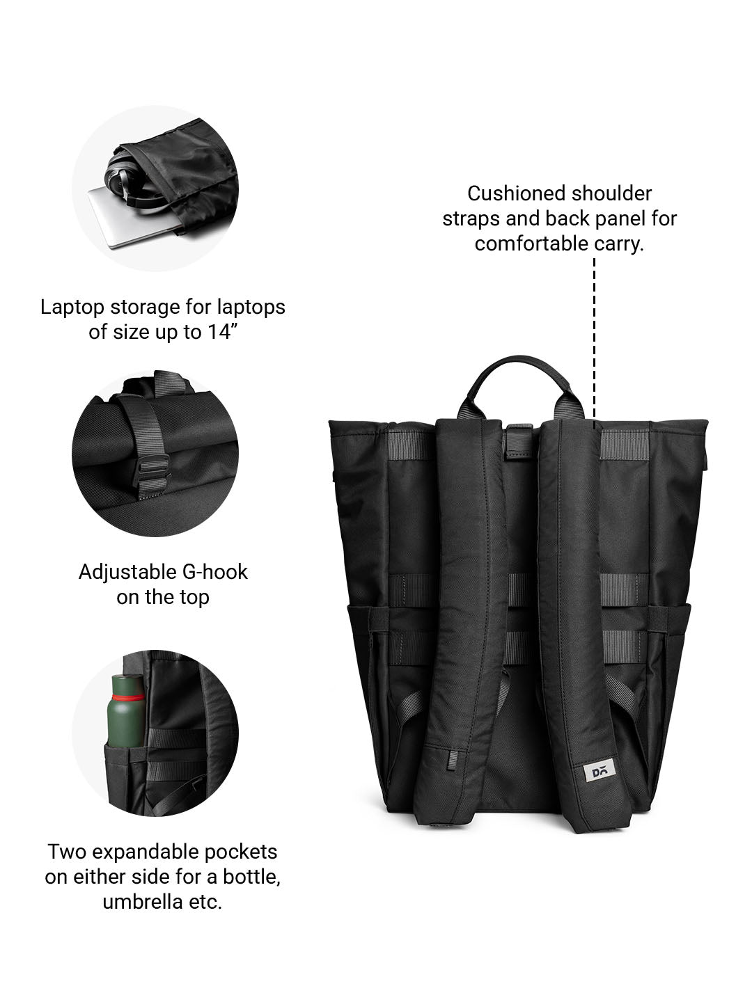 Space Black Miles Roll Top Backpack