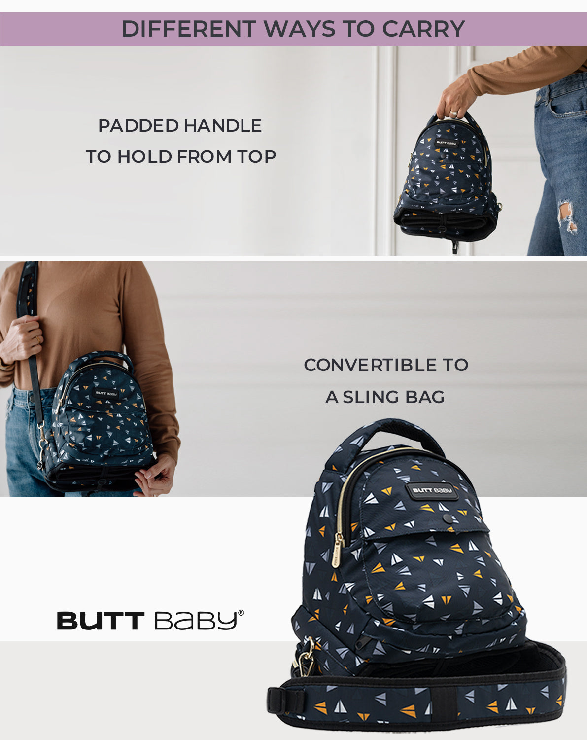 Airplanes Baby Carrier with Hip Seat & In-built Mini Diaper Bag
