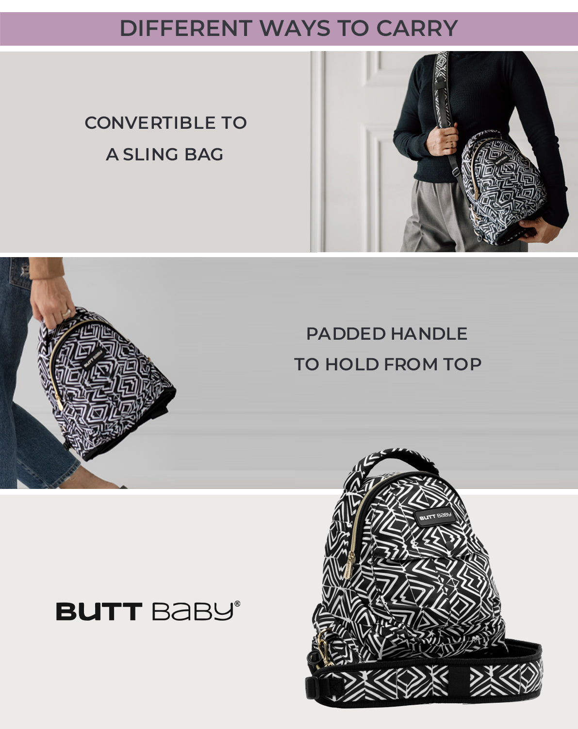 Tribal Route Baby Carrier with Hip Seat & In-built Mini Diaper Bag