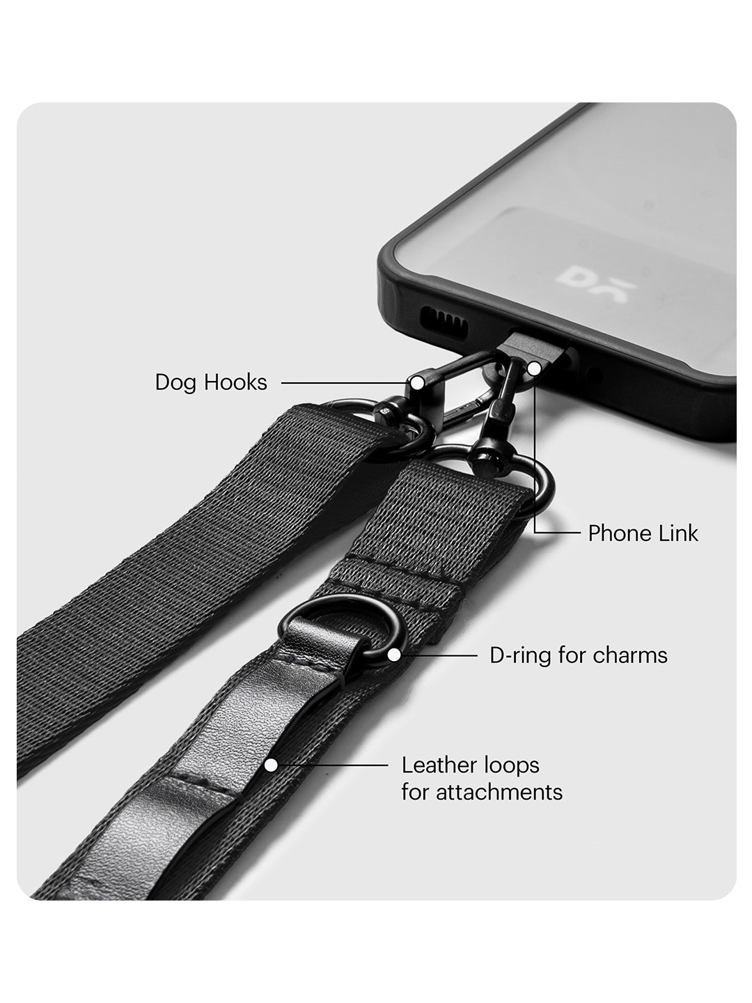 Black Crossbody Utility Phone Lanyard - Strap