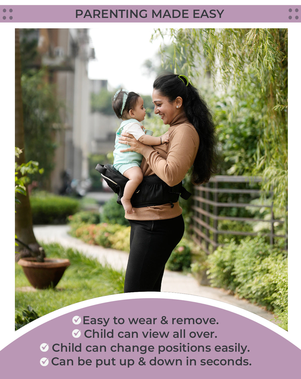 Black Gold Baby Carrier with Hip Seat & In-built Mini Diaper Bag (Black)