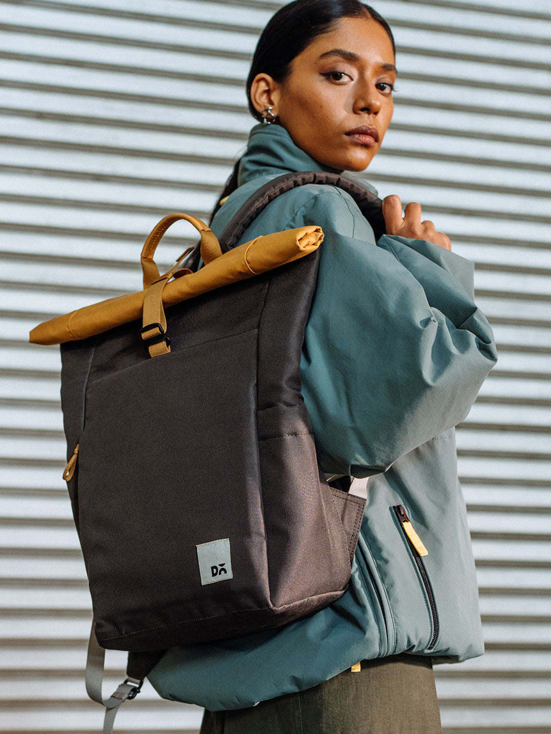 Amber-Charcoal Miles Roll Top Backpack