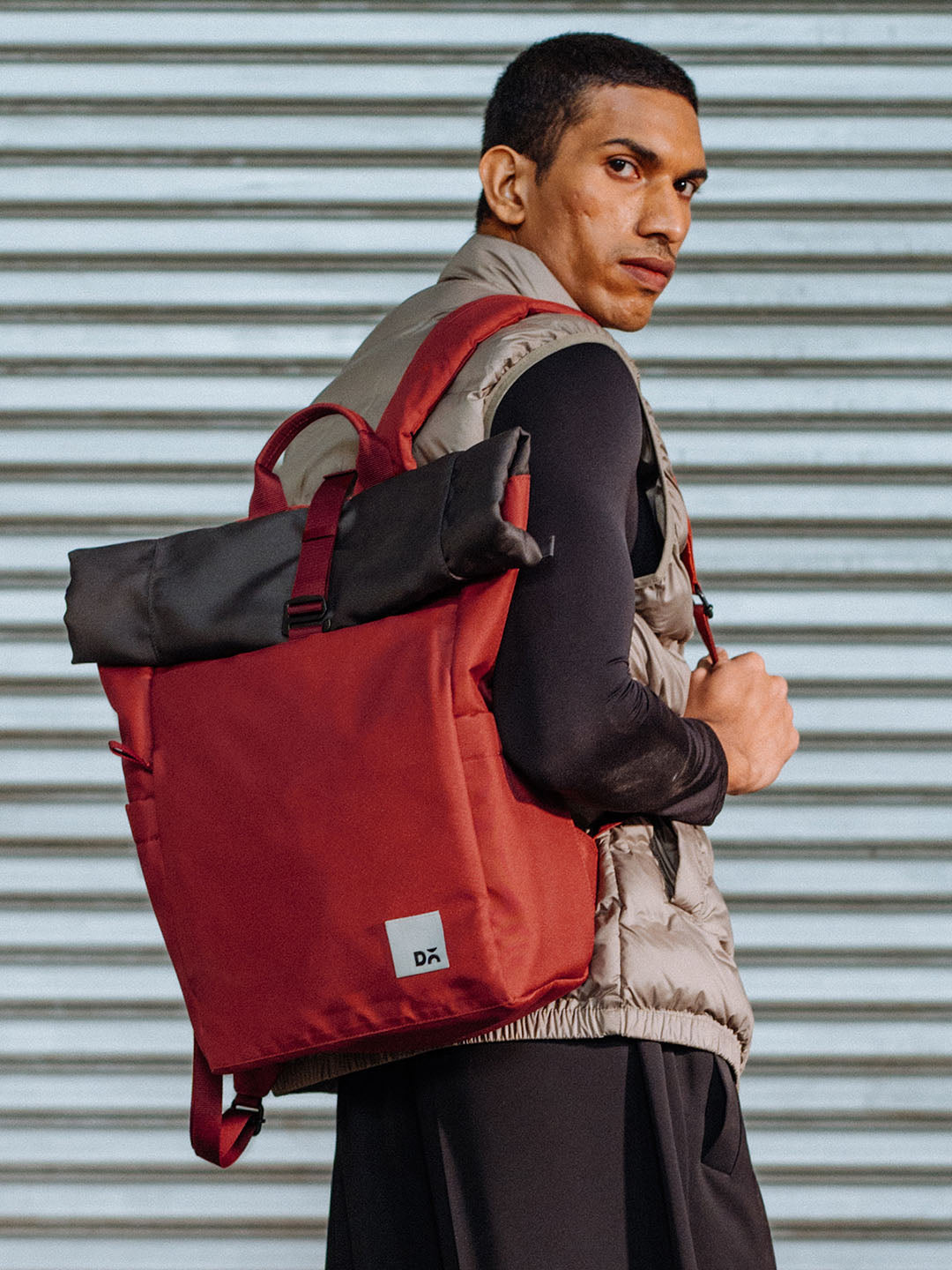 Charcoal-Red Clay Miles Roll Top Backpack