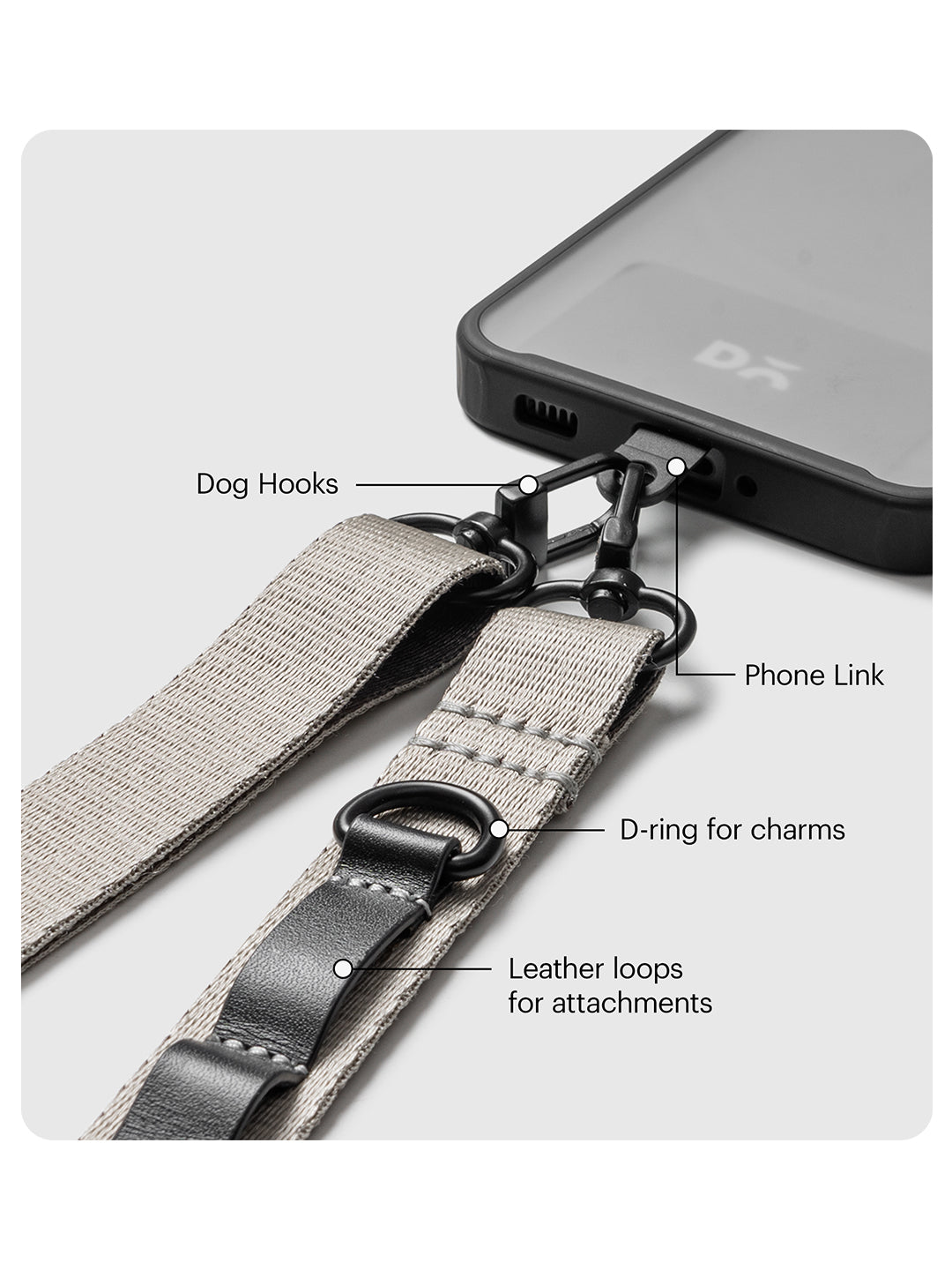 Grey Crossbody Utility Phone Lanyard - Strap
