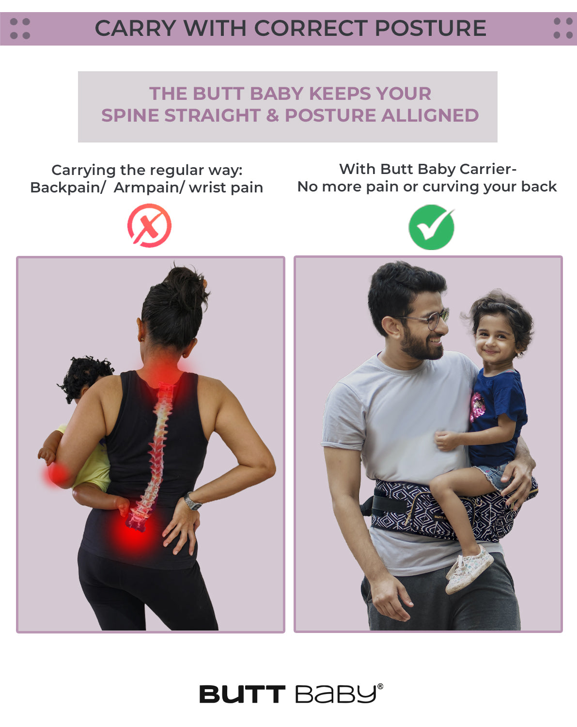 Tribal Route Baby Carrier with Hip Seat & In-built Mini Diaper Bag