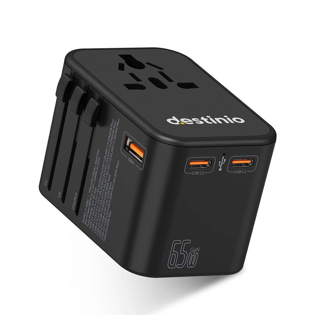 Universal travel adapter with Type C (65W Black)