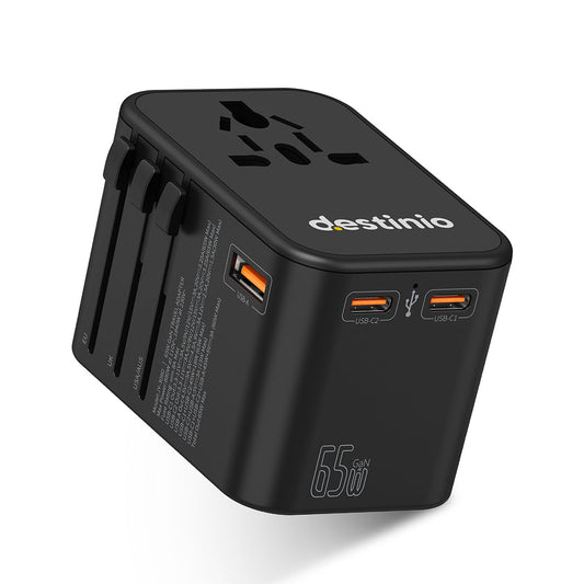 Universal travel adapter with Type C (65W Black)