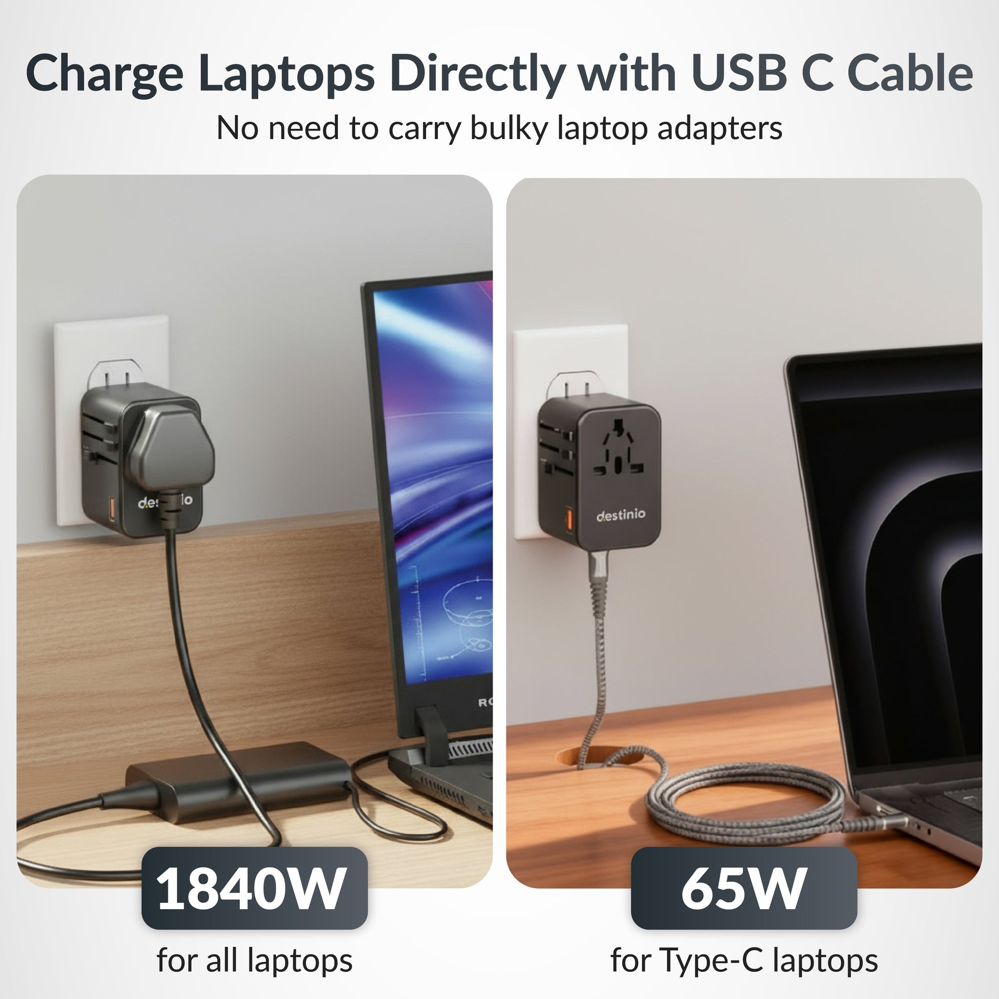 Universal travel adapter with Type C (65W Black)