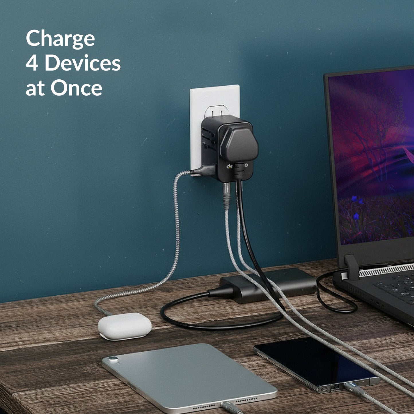 Universal travel adapter with Type C (65W Black)