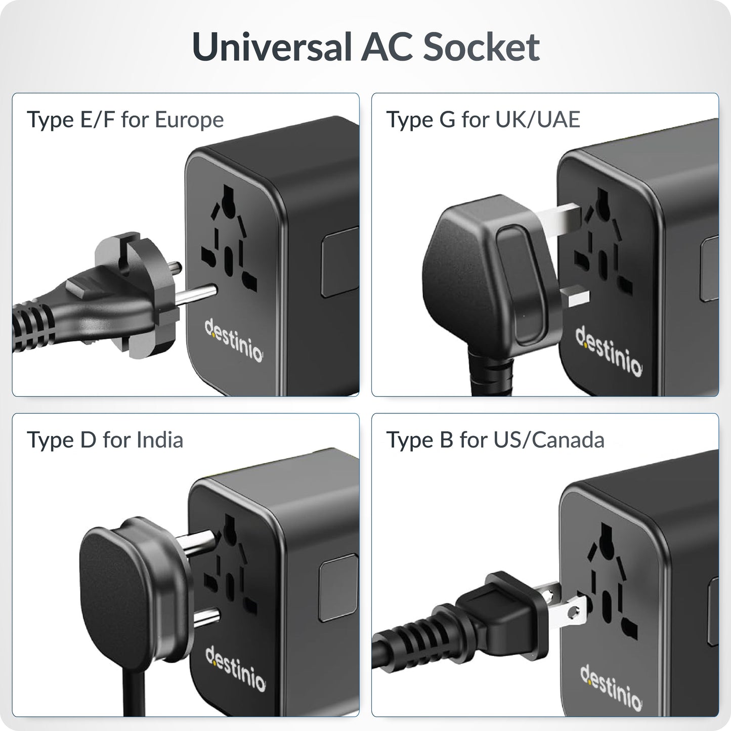 Universal travel adapter with Type C (65W Black)