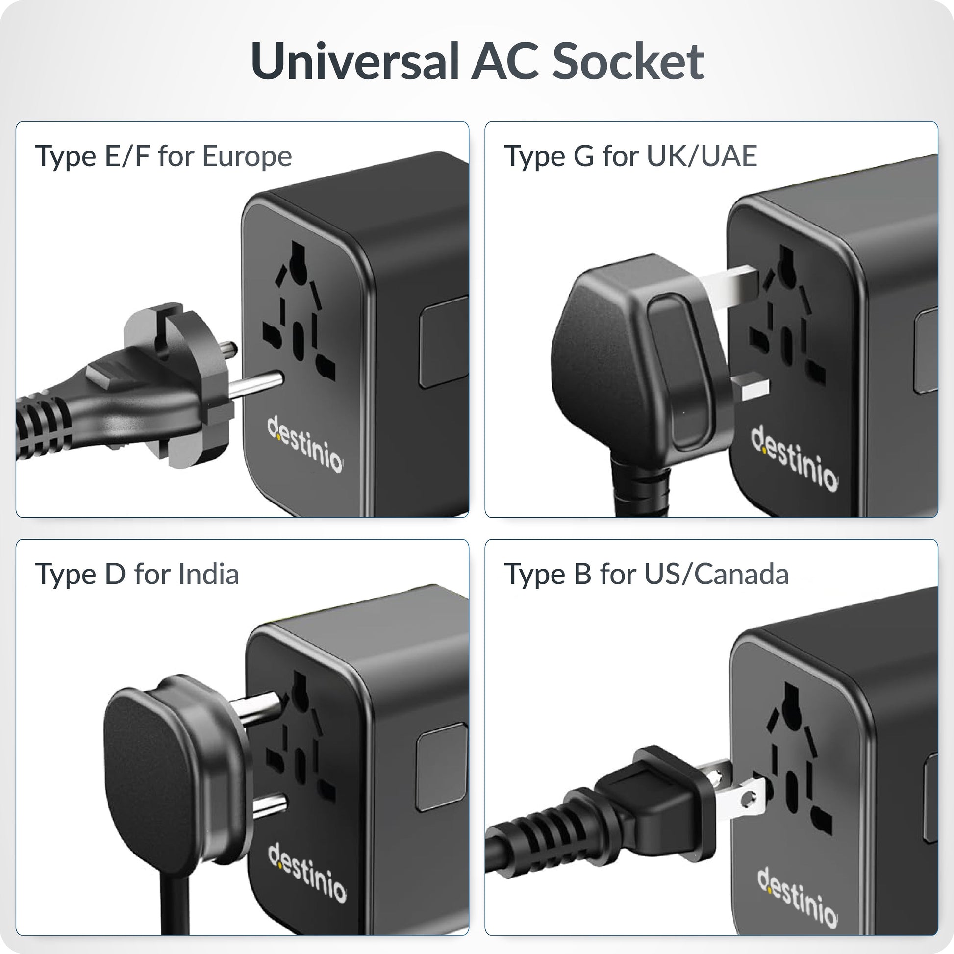 Universal travel adapter with Type C (65W Black)