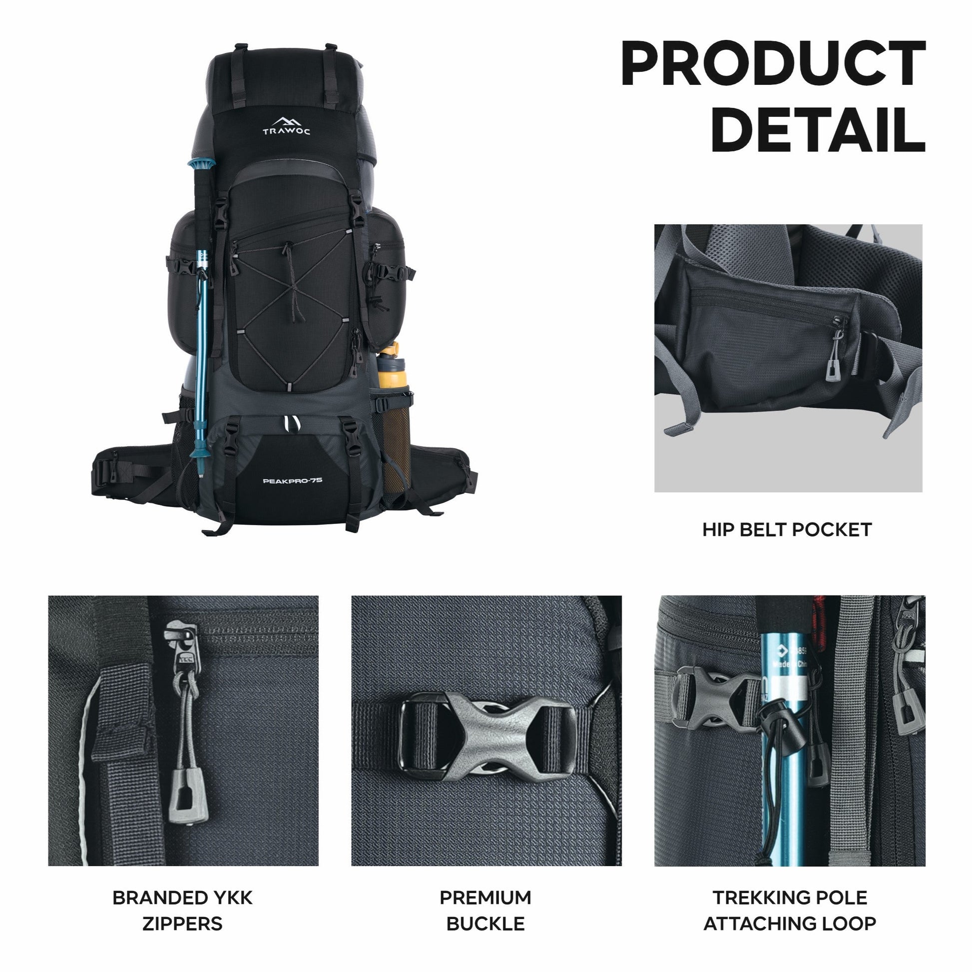 PEAKPRO 75 Liter Travel Backpack