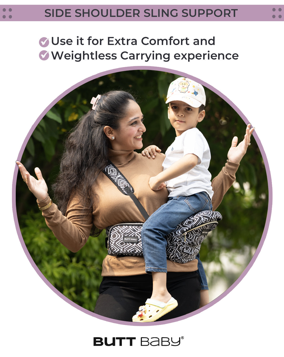 Tribal Route Baby Carrier with Hip Seat & In-built Mini Diaper Bag