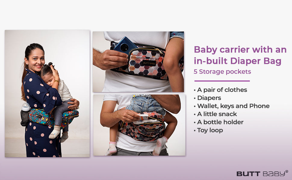 Airplanes Baby Carrier with Hip Seat & In-built Mini Diaper Bag