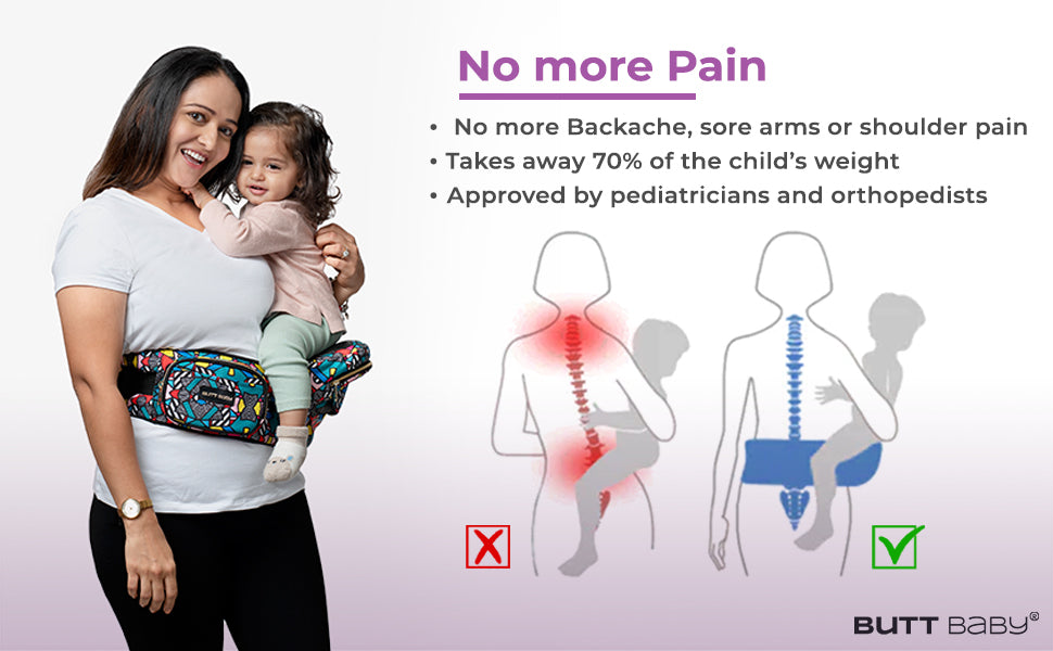 Black Gold Baby Carrier with Hip Seat & In-built Mini Diaper Bag (Black)