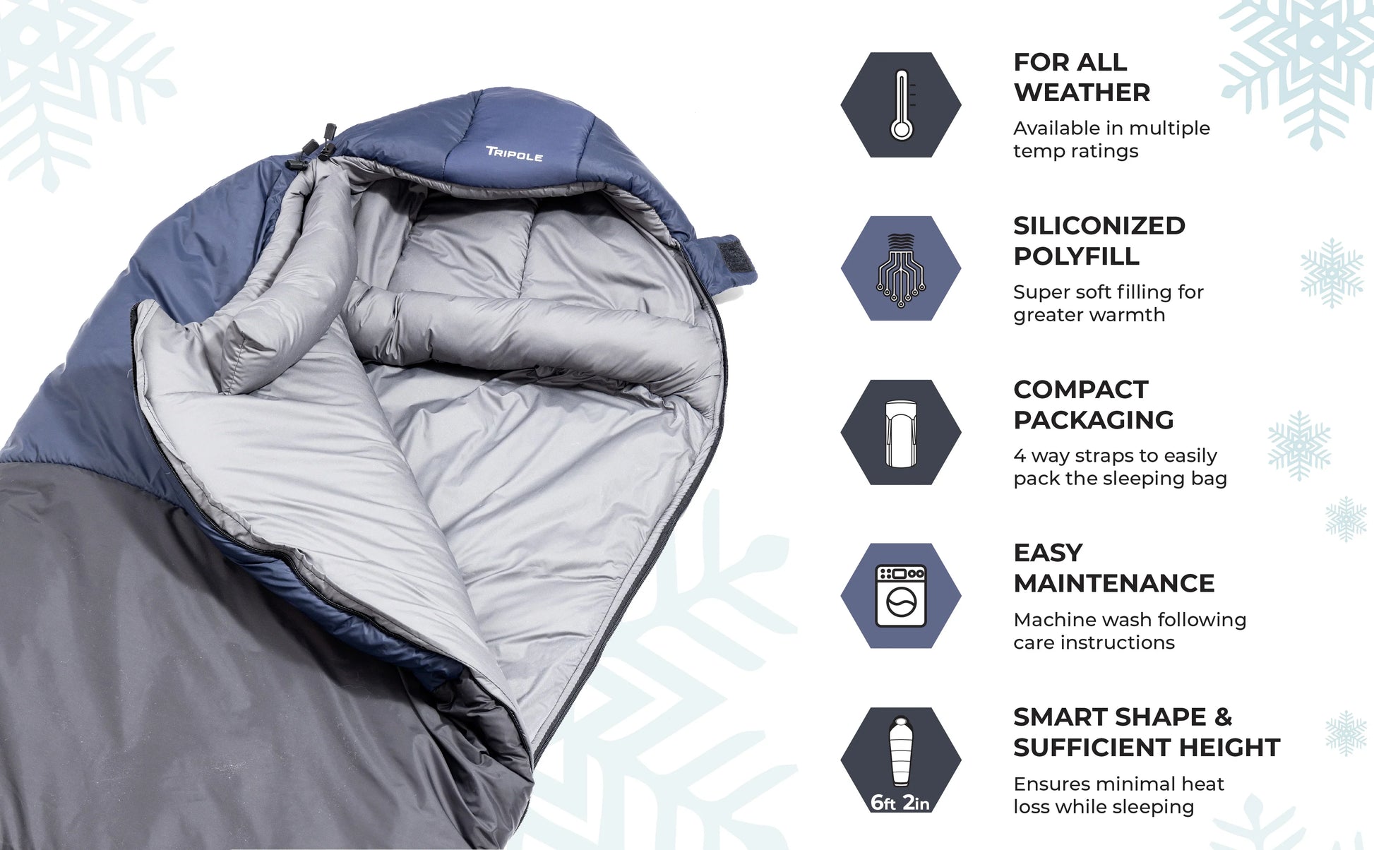 Tripole Shivalik Indoor and Outdoor Sleeping Bag for Hiking, Trekking and Travelling | Mummy Shape | 3 Year Warranty (0°C Black)