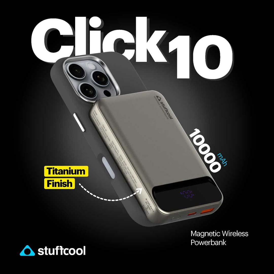 Click 10000mAh 15W Slim Magnetic Wireless Powerbank with Natural Titanium Finish for iPhone