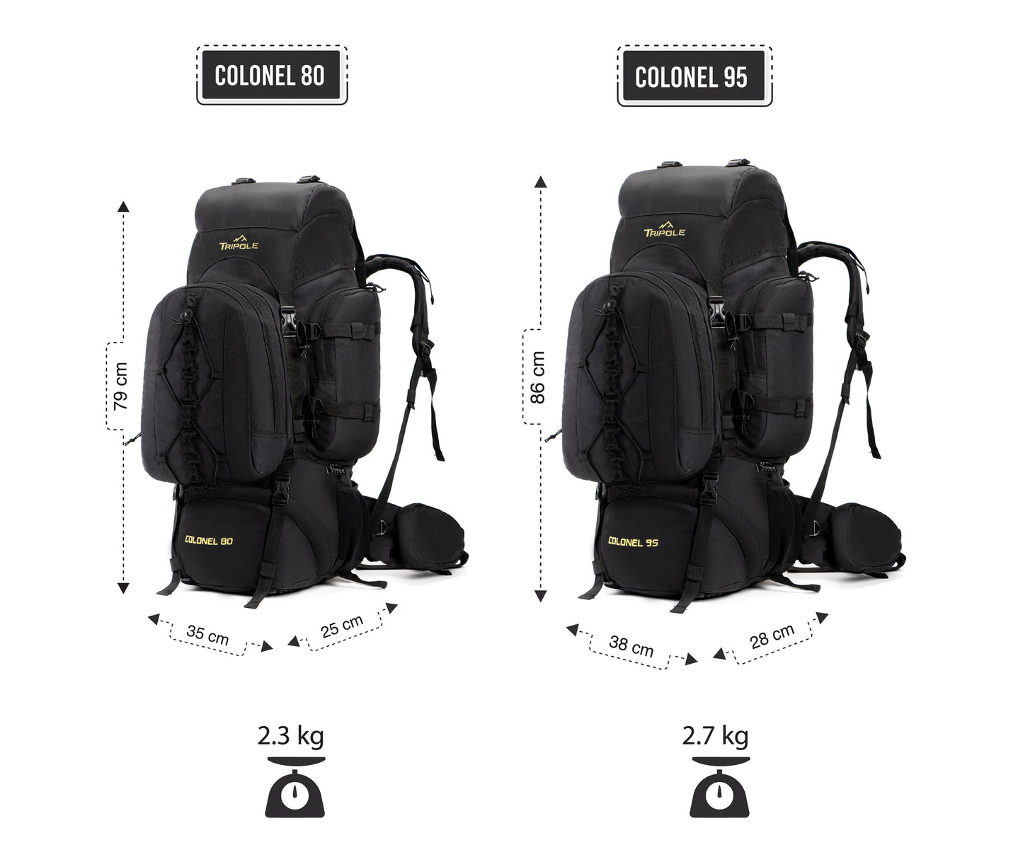 Tripole Colonel Metal Frame Rucksack with Detachable Bag & Rain Cover for Trekking & Travelling | Men & Women | 3 Year Warranty | Black | 95 Litre
