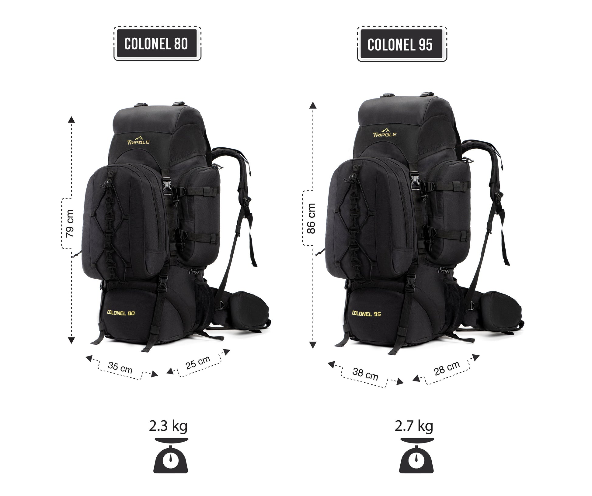 Tripole Colonel Metal Frame Rucksack with Detachable Bag & Rain Cover for Trekking & Travelling | Men & Women | 3 Year Warranty | Black | 95 Litre