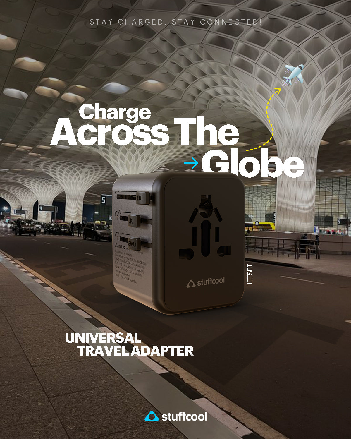 Jetset Universal World Travel Adapter with PD20W Type C port