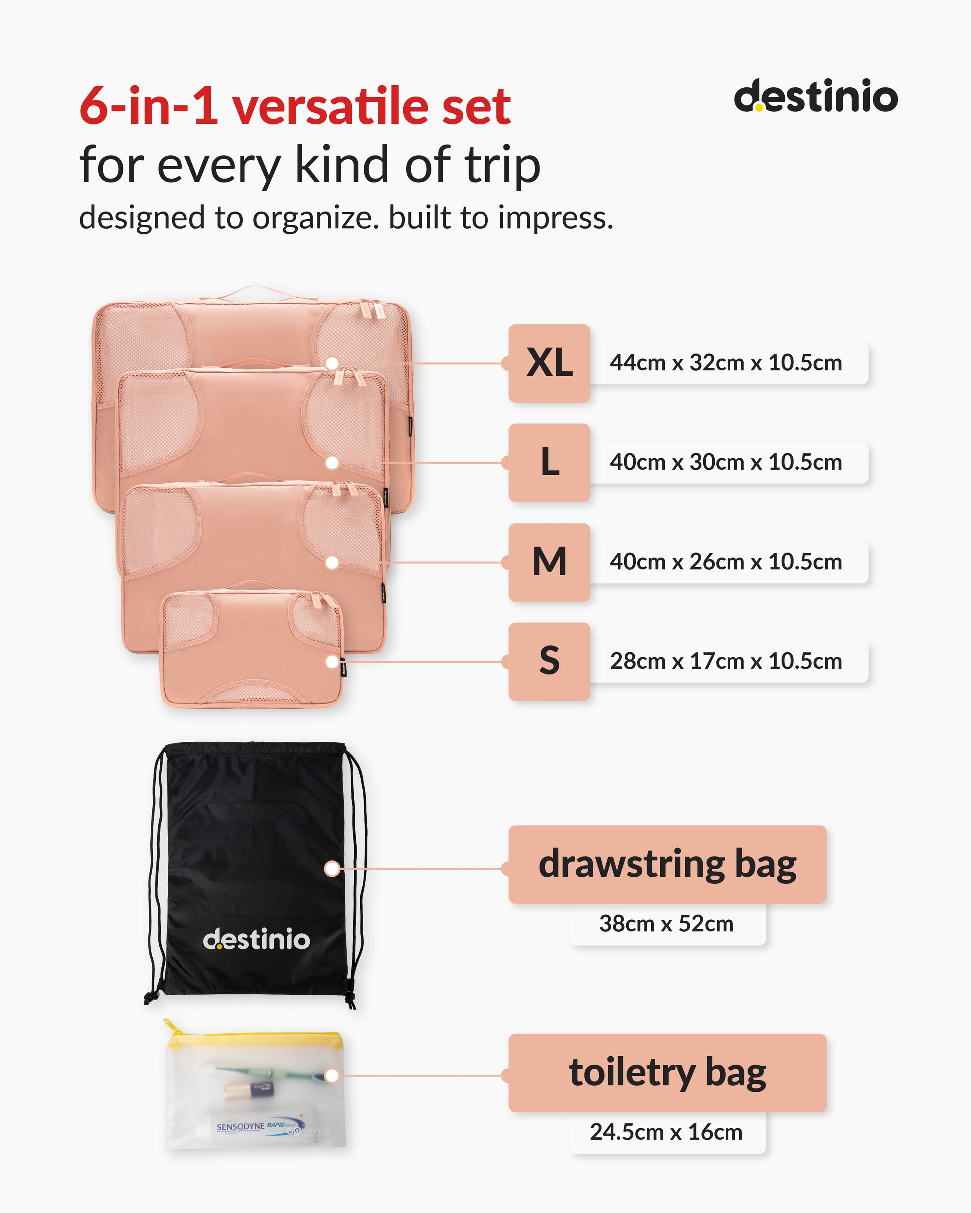 DT cross mesh packing cubes - Pink