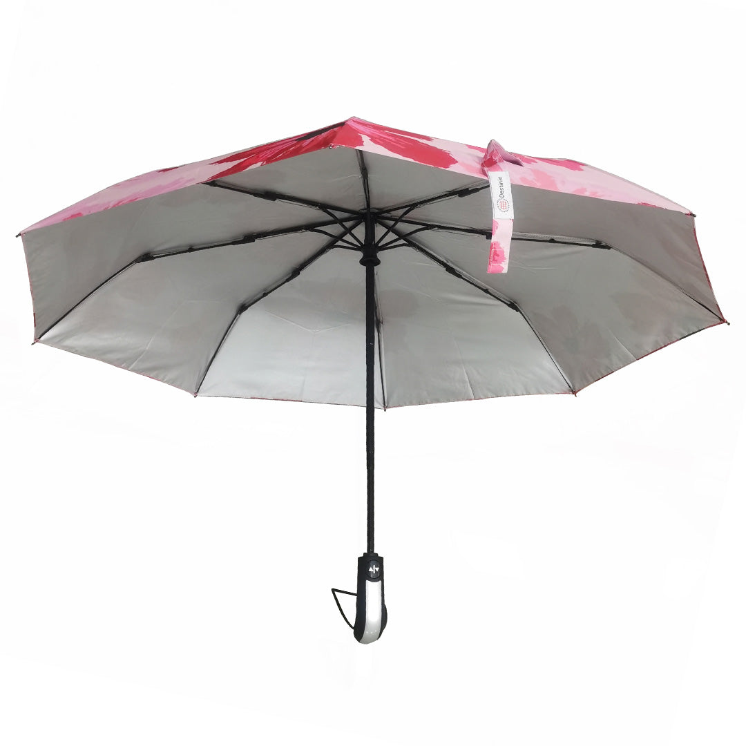 Destinio 3 Fold, UV coated, Auto Open Close Umbrella (Printed Pink)