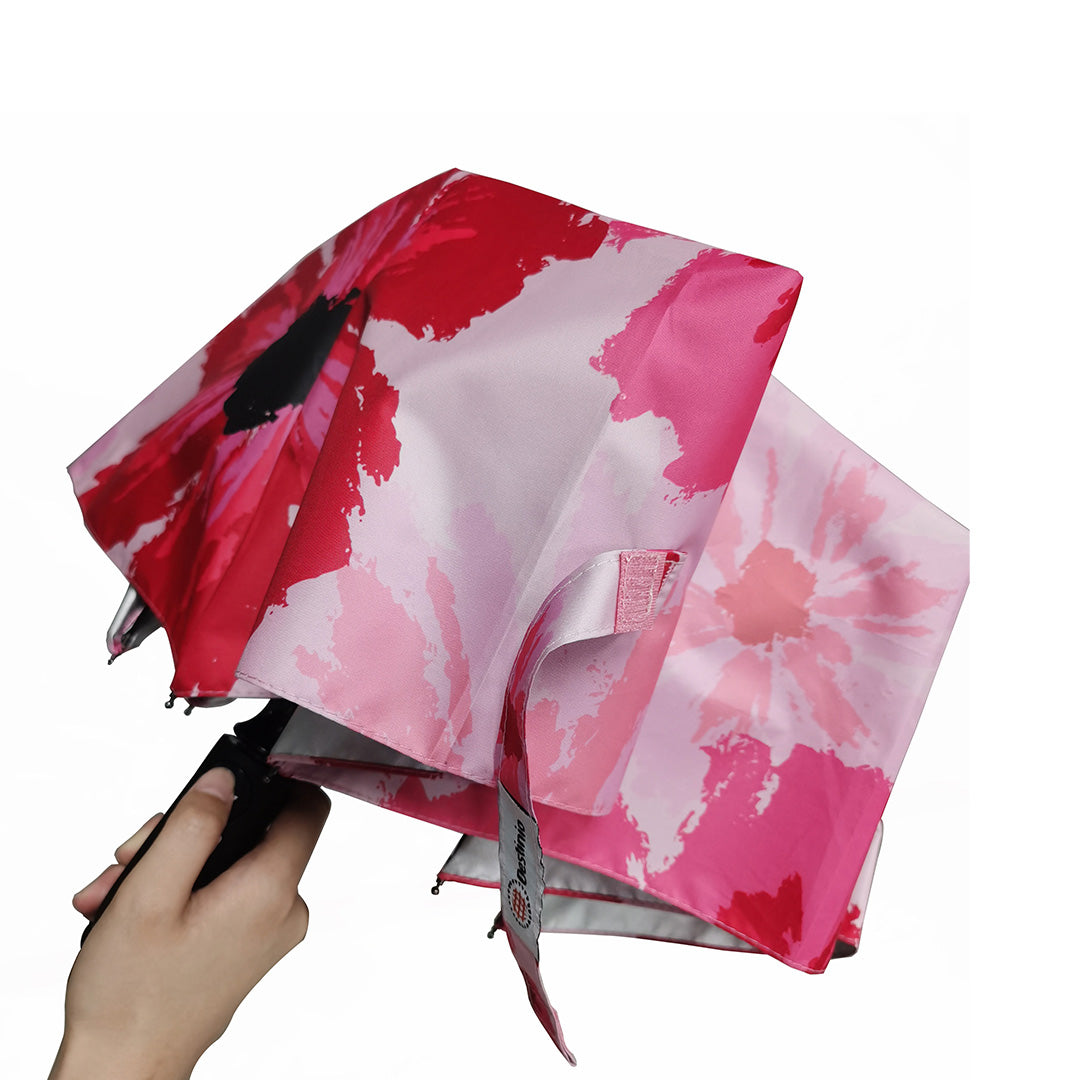 Destinio 3 Fold, UV coated, Auto Open Close Umbrella (Printed Pink)