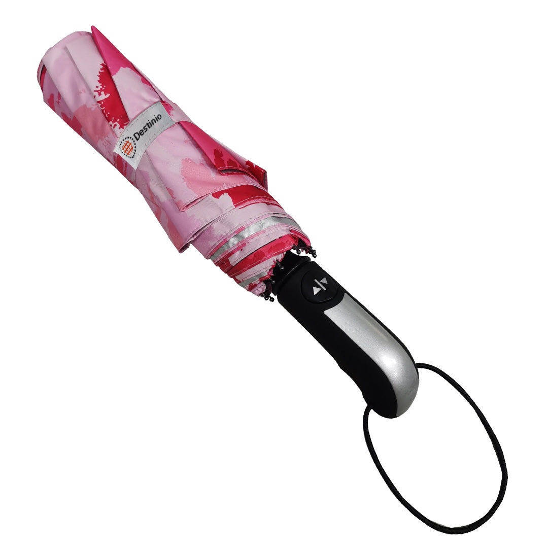 Destinio 3 Fold, UV coated, Auto Open Close Umbrella (Printed Pink)