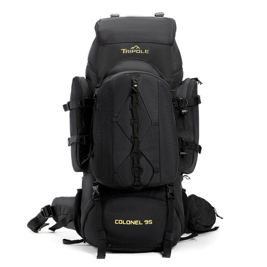 Tripole Colonel Metal Frame Rucksack with Detachable Bag & Rain Cover for Trekking & Travelling | Men & Women | 3 Year Warranty | Black | 95 Litre