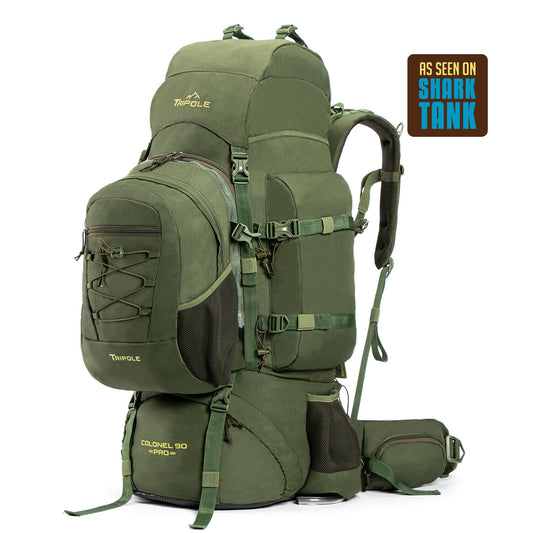 Tripole Colonel Pro Metal Frame Rucksack with Detachable Day Pack and Rain Cover for Trekking and Travelling | 5 Year Warranty | Army Green | 90 Litre
