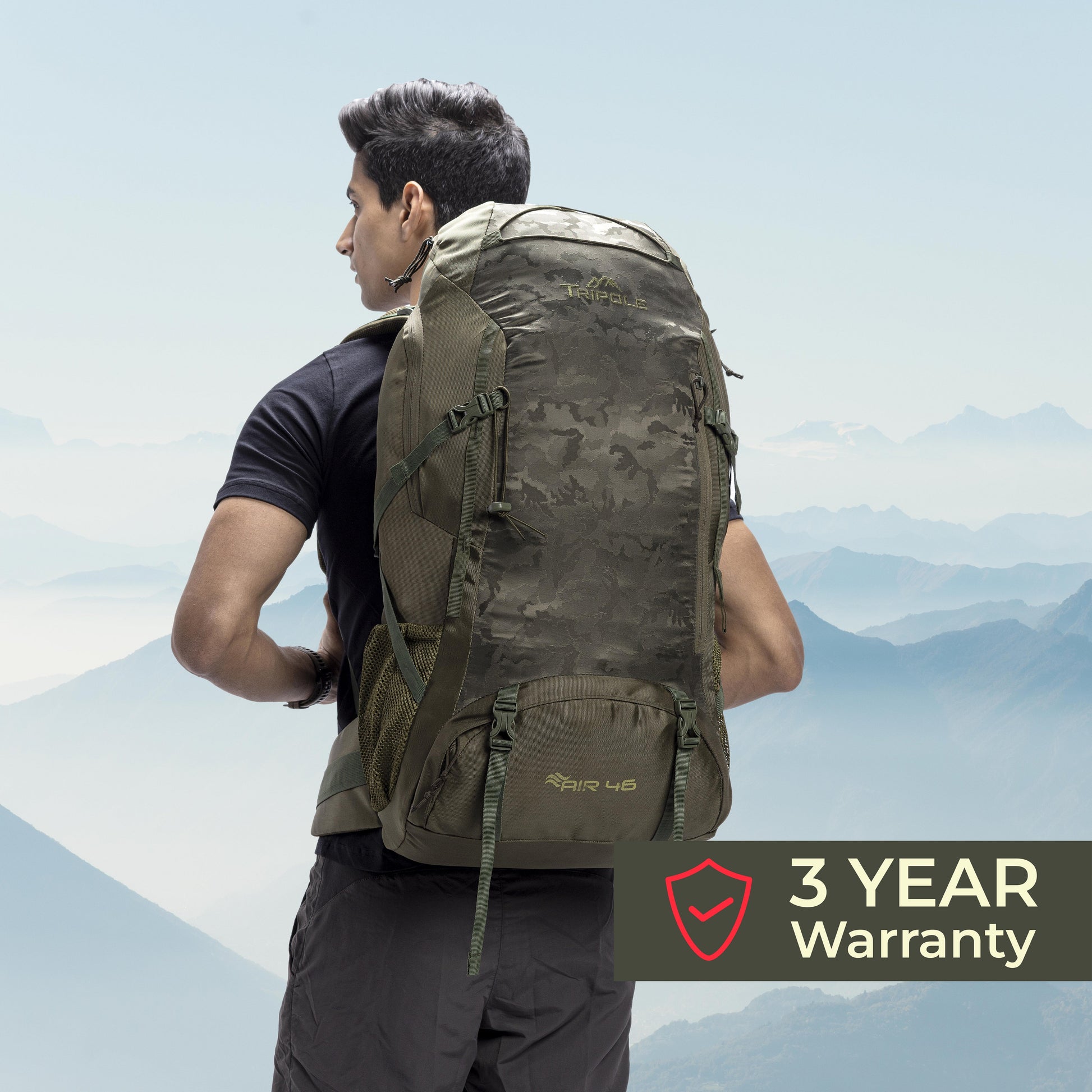 Tripole Walker 65 Litre Rucksack for Trekking and Travel | Laptop Sleeve | Water Repellent | Rain Cover | 3 Year Warranty (Orange)