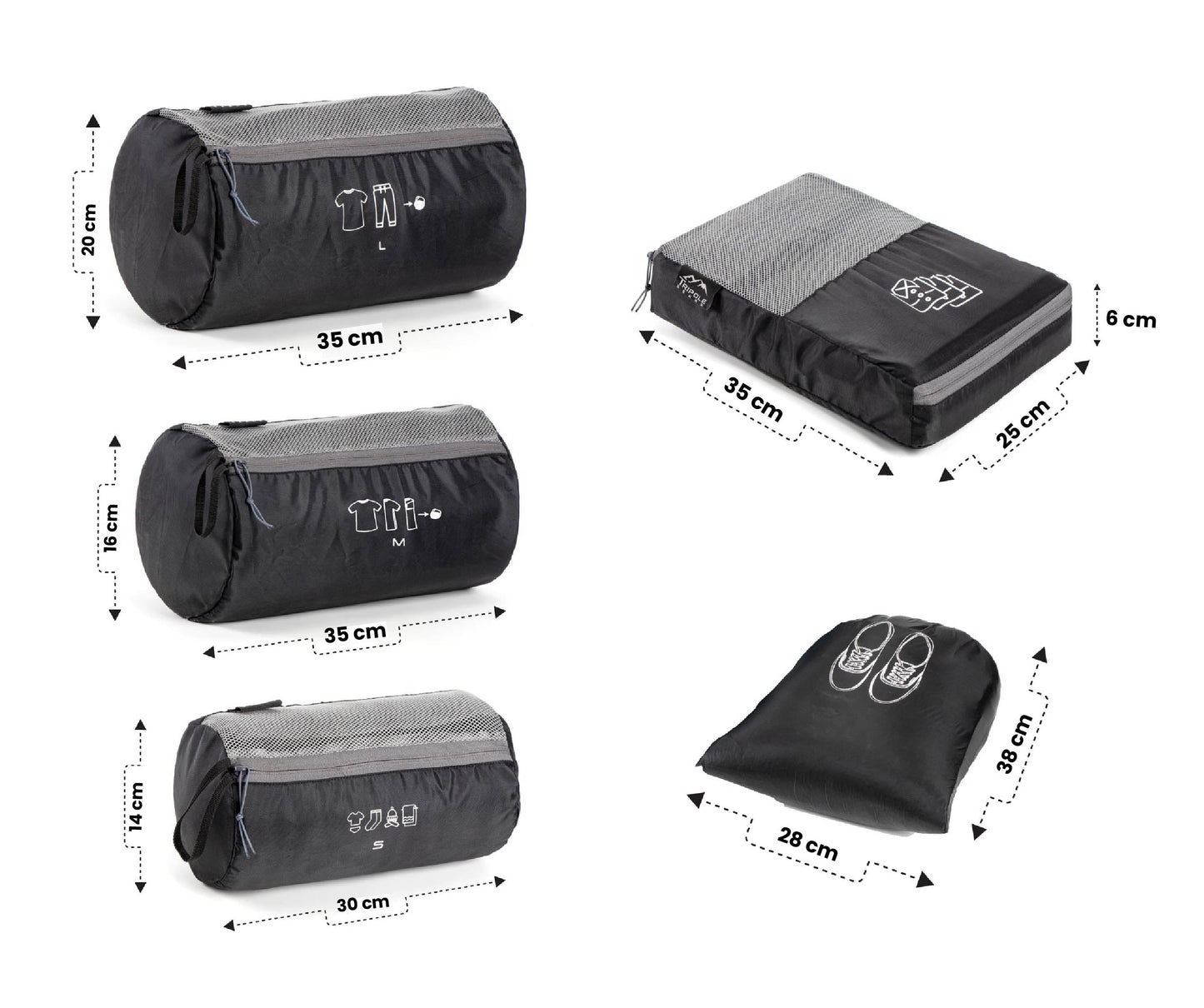 Tripole Organizer Packs - Cylindrical Shaped & Shirt Organizer- Set of 6