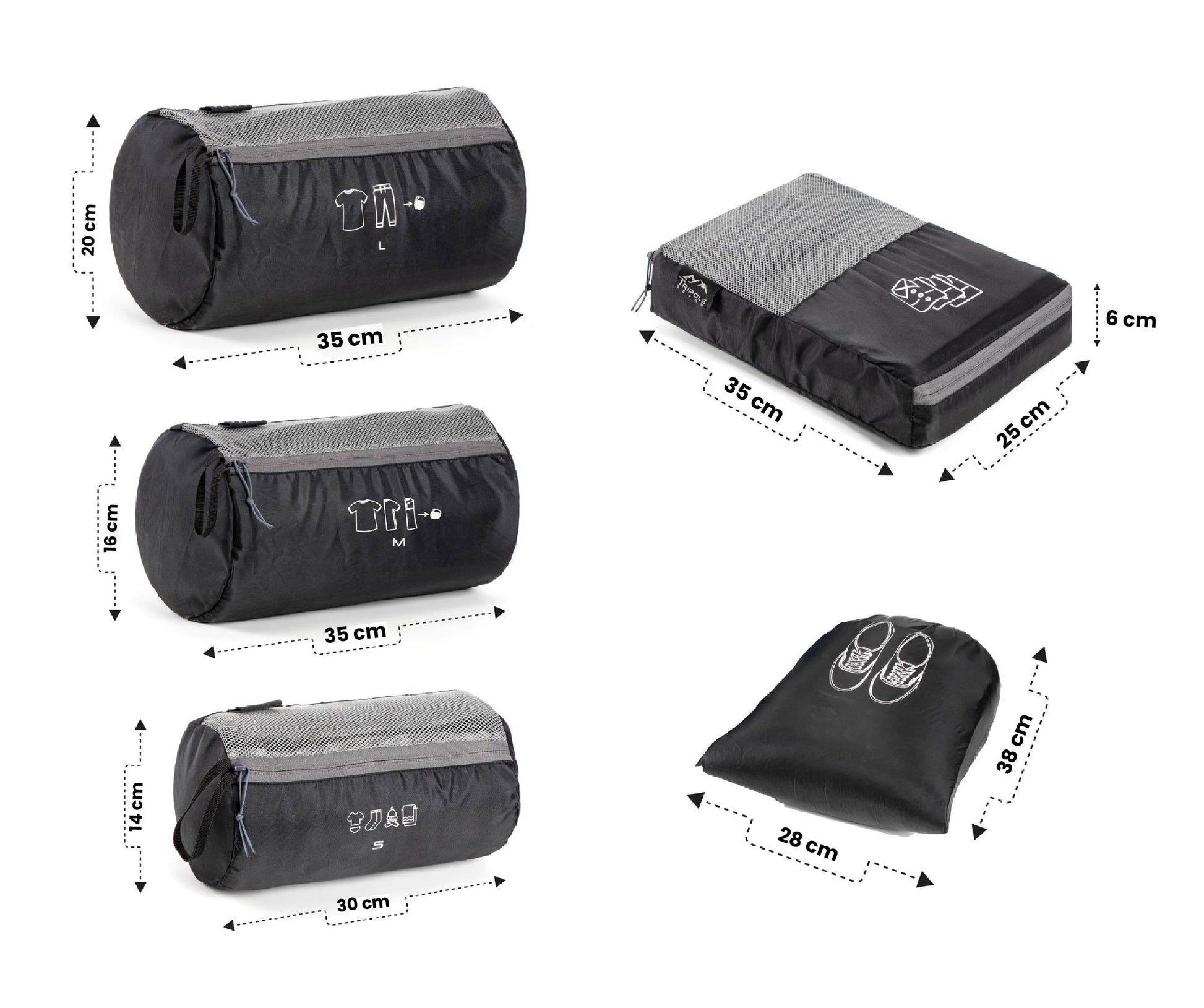 Tripole Organizer Packs - Cylindrical Shaped & Shirt Organizer- Set of 6