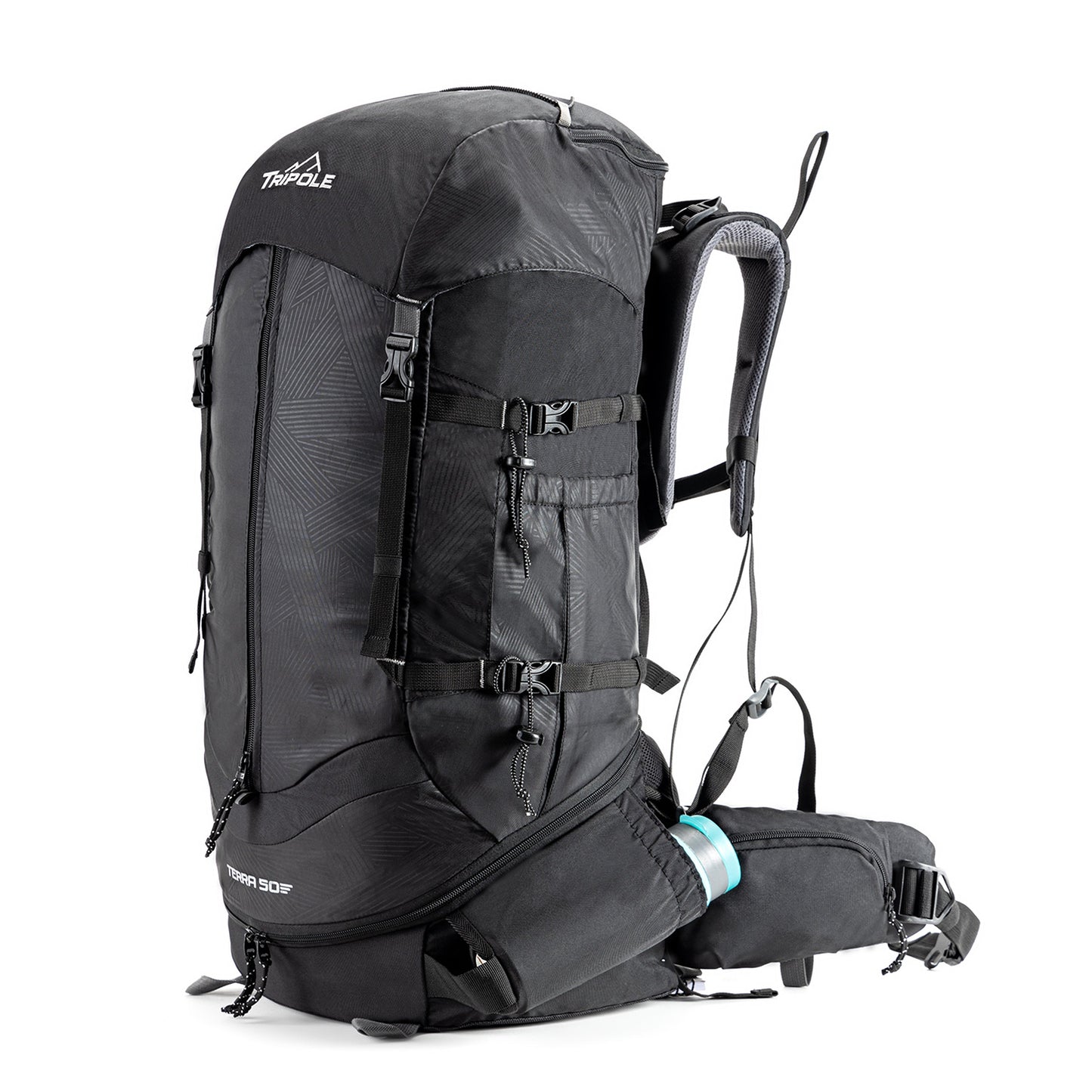 Tripole Terra Backpacking and Trekking Rucksack with Front Opening, Rain Cover and Metal Frame | 3 Year Warranty | 75 Litres (Black)